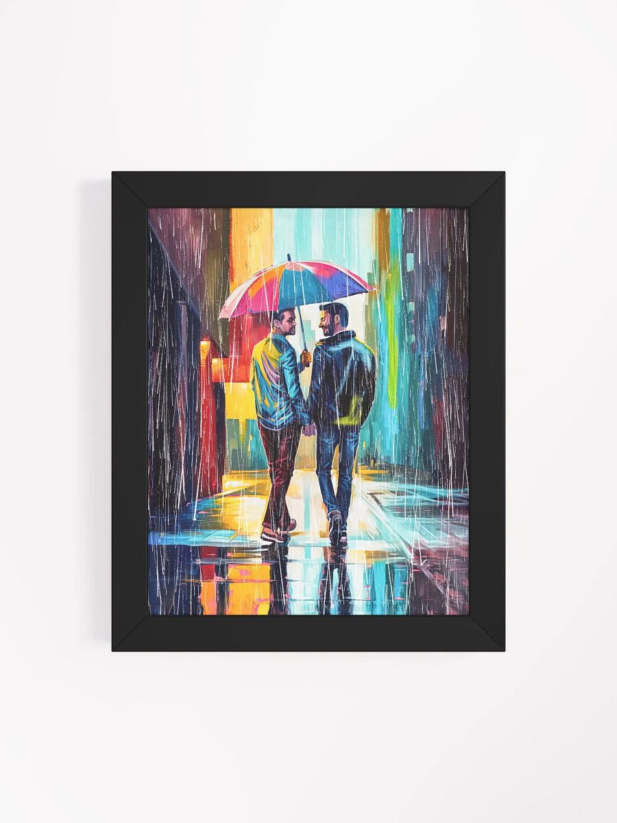 Gay Couple In The Rain – Colorful Two Hearts Framed Poster product image (73)