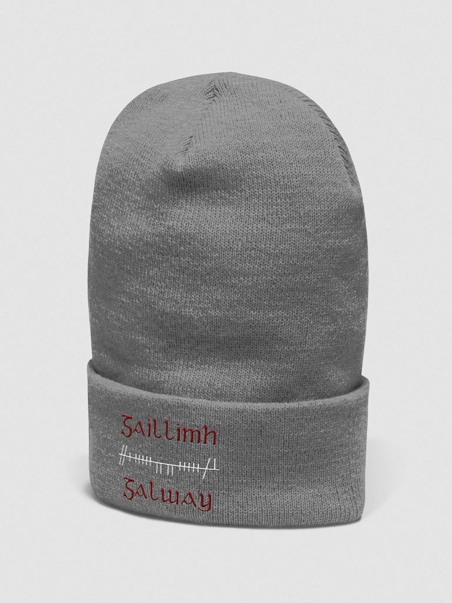 Galway/Gaillimh Orthodox Style Ogham, Maroon and white, embroidered Cuffed Beanie product image (4)