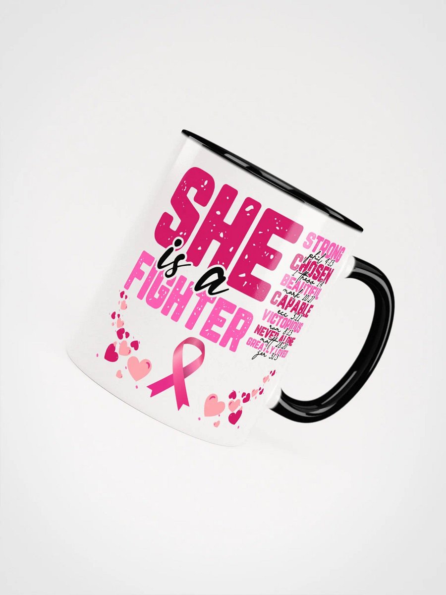 SHE is a FIGHTER Pink Ribbon Mug with Colorful Handle & Inside product image (11)