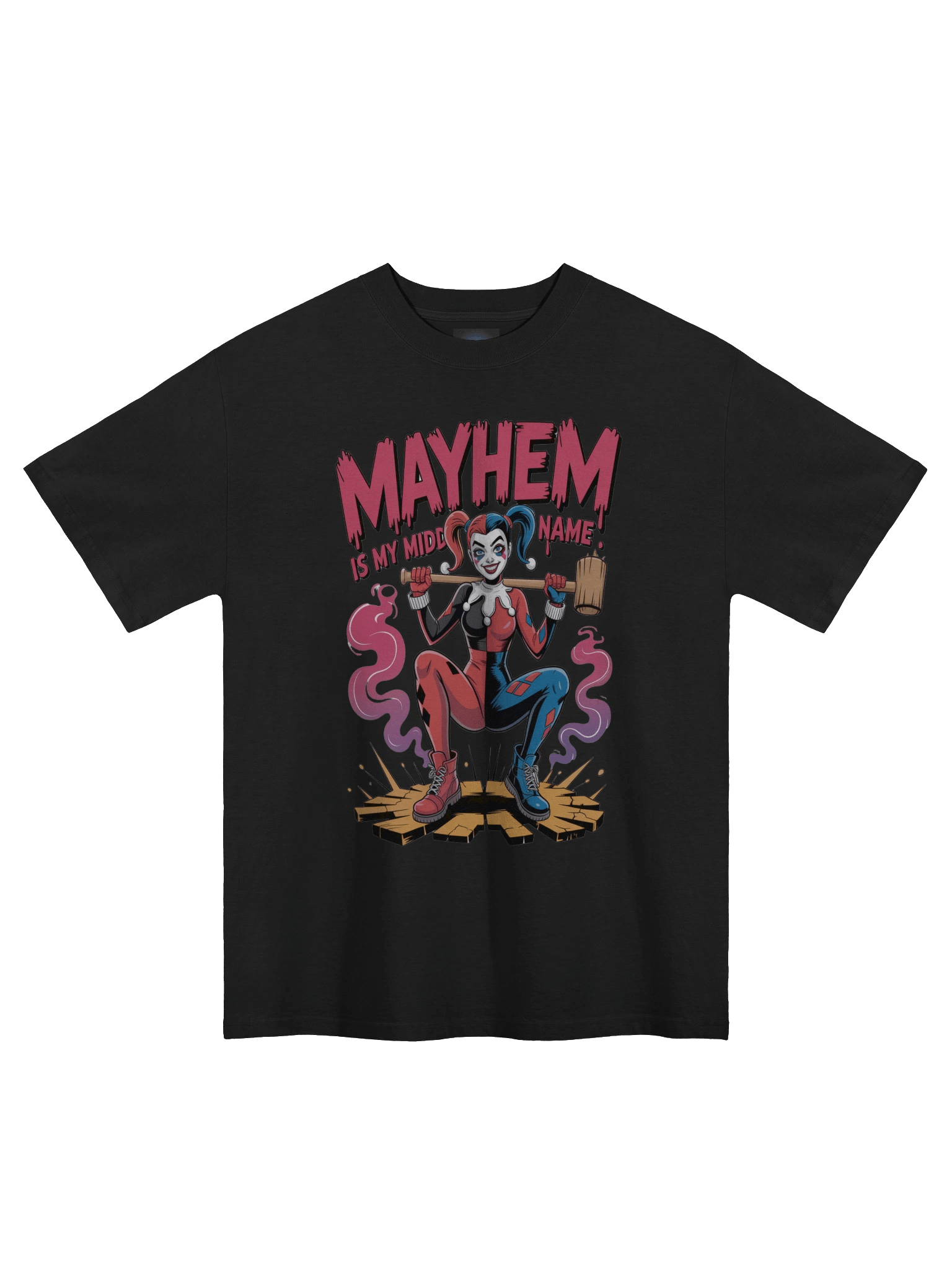 Mayhem's Middle: Harley Quinn Mallet Rampage Oversized Faded Unisex T-Shirt product image (3)