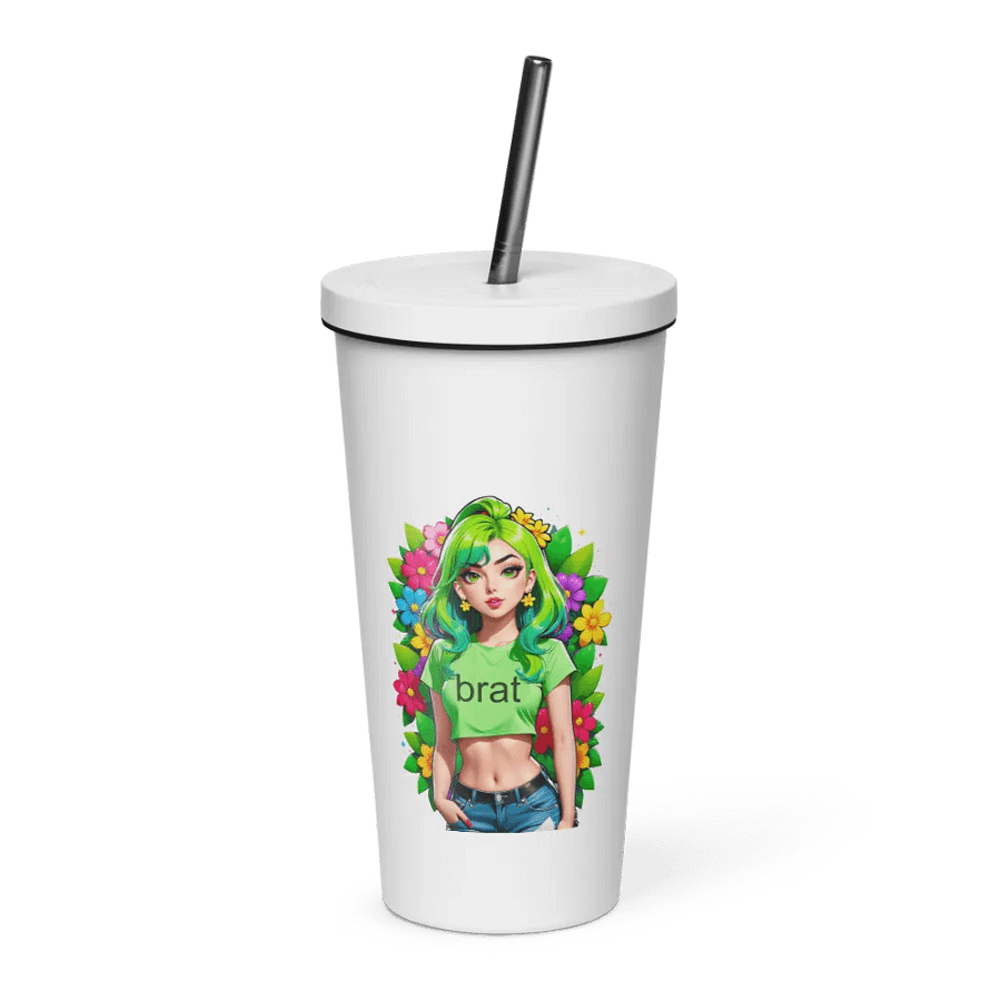 Brat 20 oz Tumbler Cup - White - Insulated Tumbler with a Straw v2 product image (1)