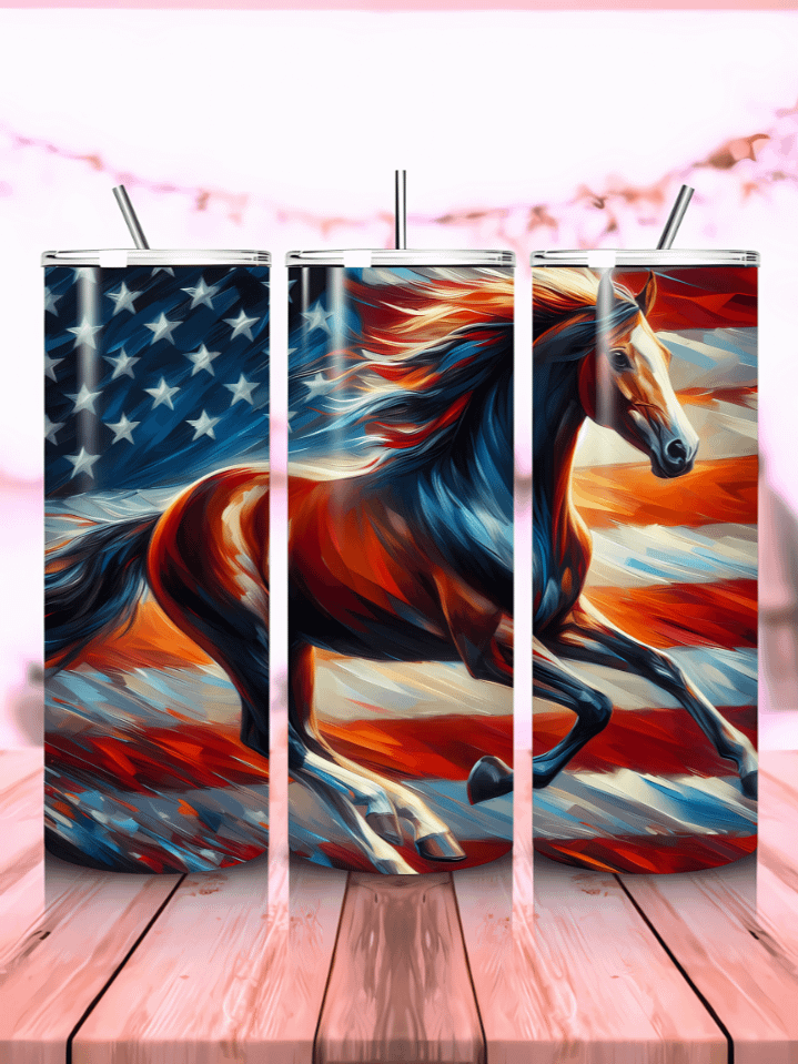 American Horse Tumbler Wrap – 20oz Skinny Sublimation PNG Design – Patriotic Horse with USA Flag Theme – Perfect for 4th of July & Memorial Day – Instant Digital Download – High-Resolution 300 DPI product image (1)