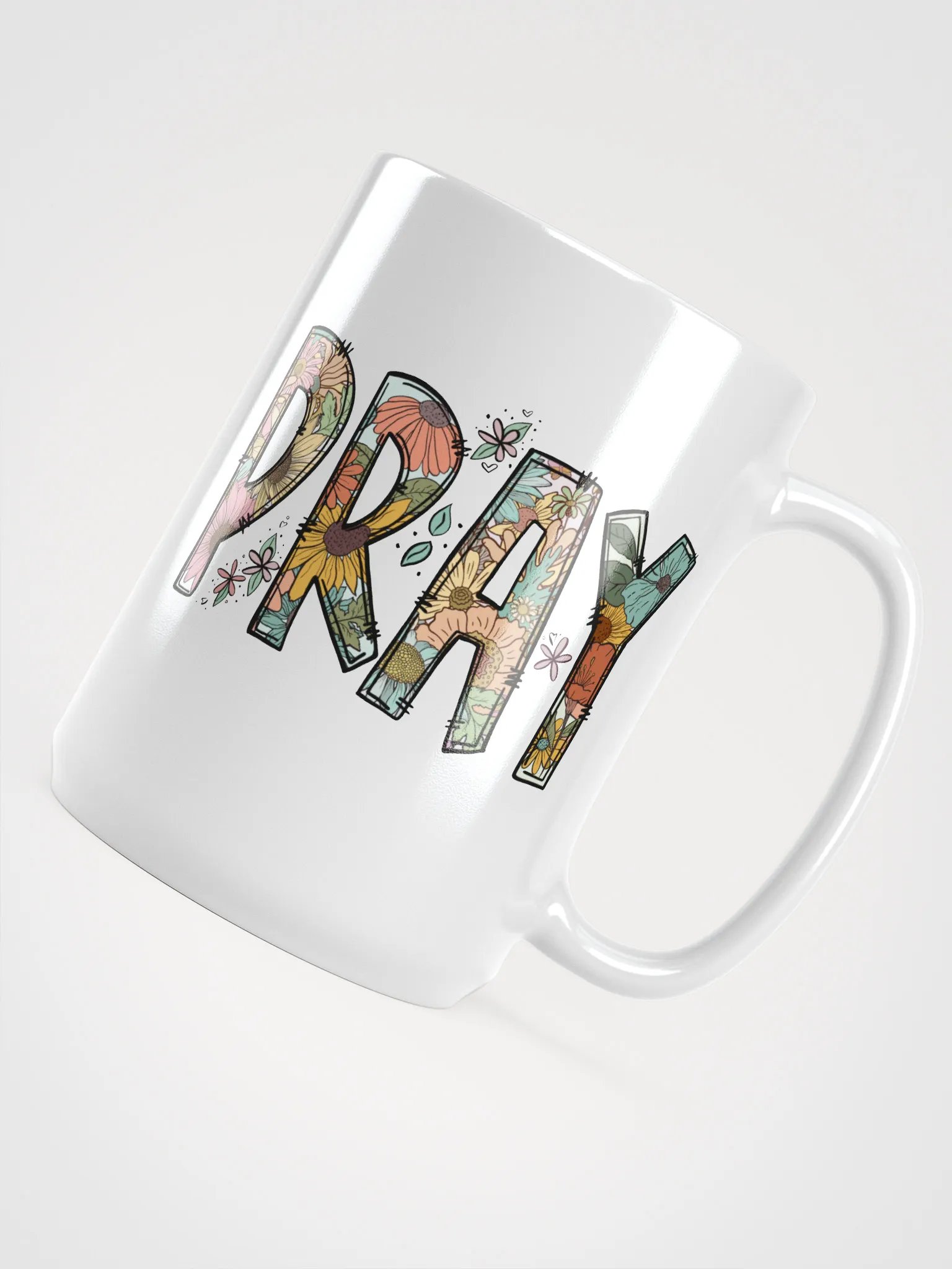 Floral PRAY White Glossy Mug - 15 oz product image (3)