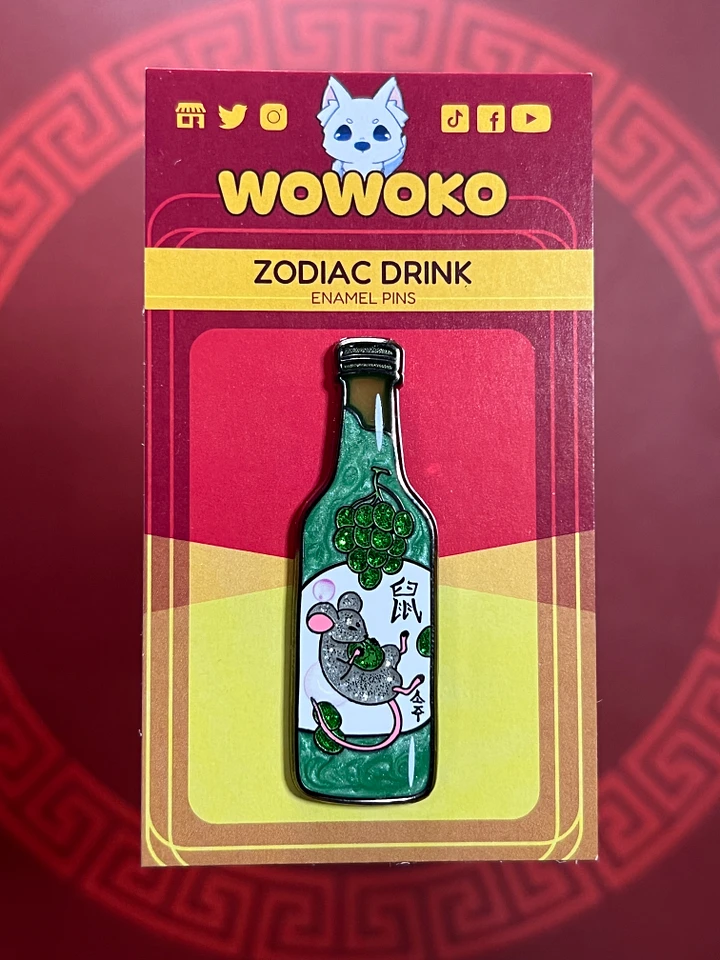 Enamel Pin - Zodiac Drinks - Soju Mouse/Rat product image (1)