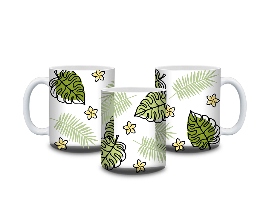 (Black Border) Monstera Tropical Leaves and Flowers 11oz Coffee Mug – Nature-Inspired Ceramic Cup with Monstera and Floral Design – Perfect Gift for Plant Lovers product image (3)