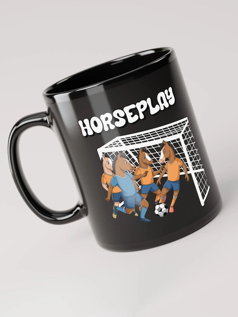 Horseplay - Horses Playing Soccer - Funny Wordplay Black Coffee Mug product image (11)