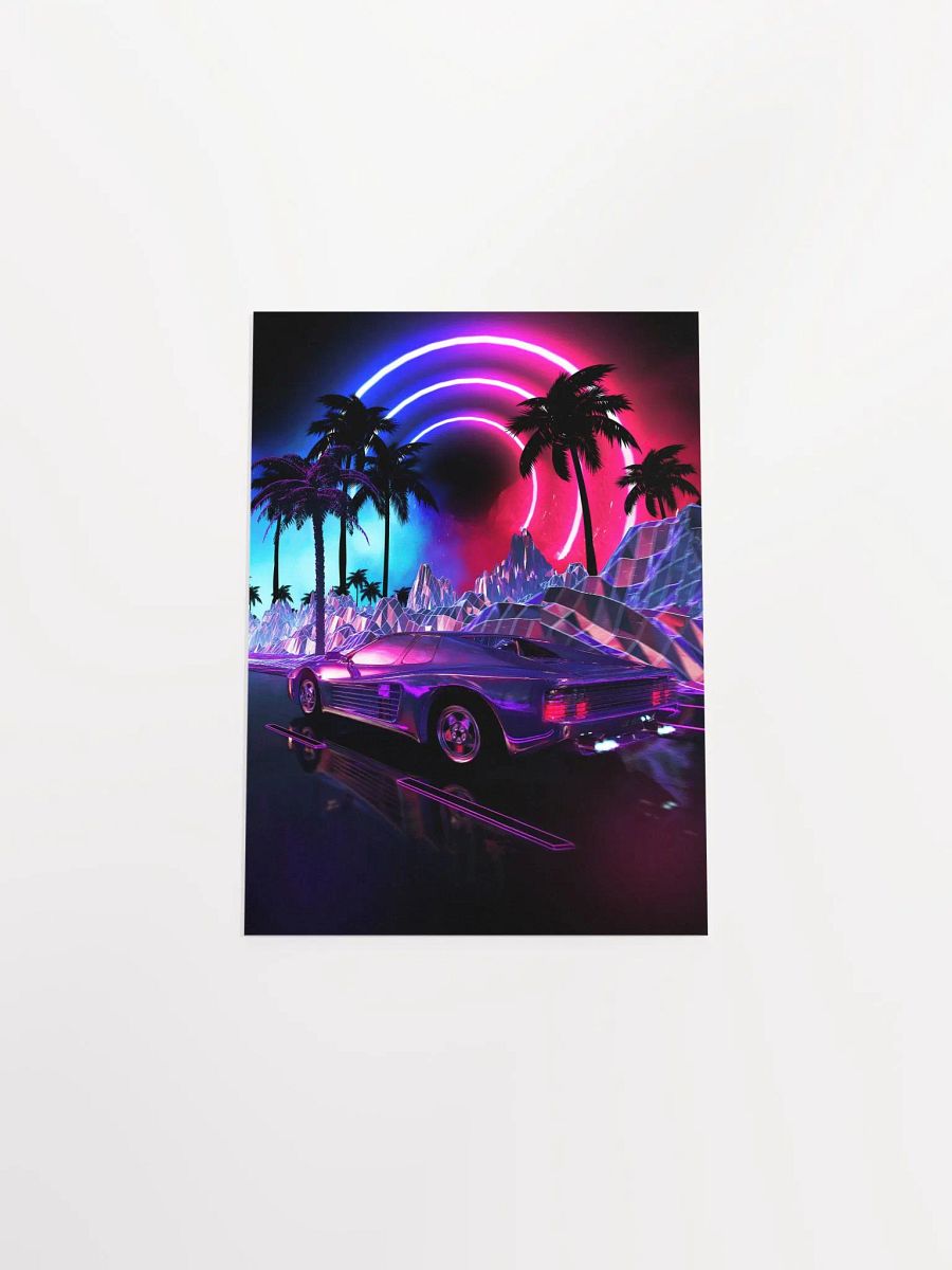 Neon landscape: Synthwave palms & car, outrun [synthwave/vaporwave/cyberpunk] — Aesthetic retrowave poster product image (9)