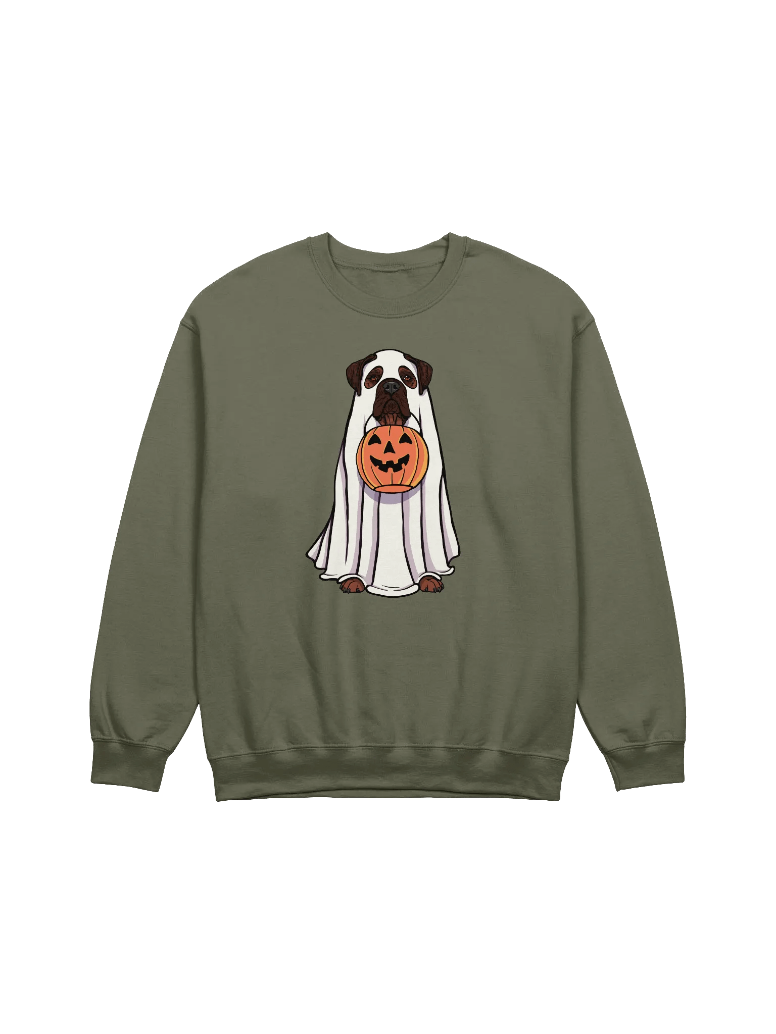 Funny Halloween Bullmastiff(Brindle) Sweatshirt | Funny Bullmastiff Wearing a Ghost Costume and Holding a Pumpkin Basket product image (13)