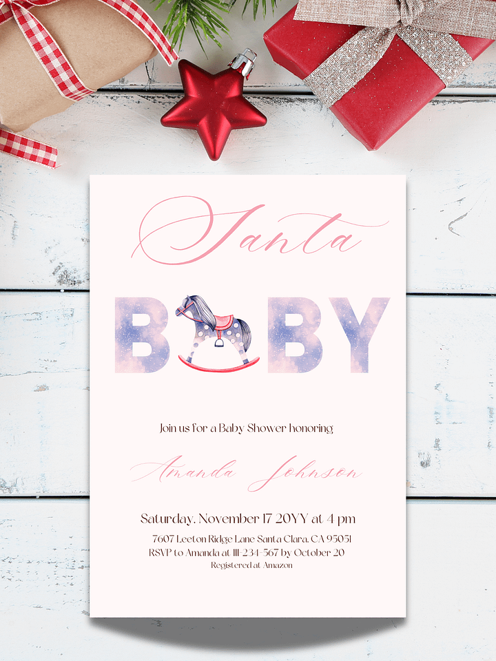 Santa Baby Shower Invitation for Christmas Toy Themed Party, Digital Download Winter Girl Baby Shower Invite, Canva Template product image (1)