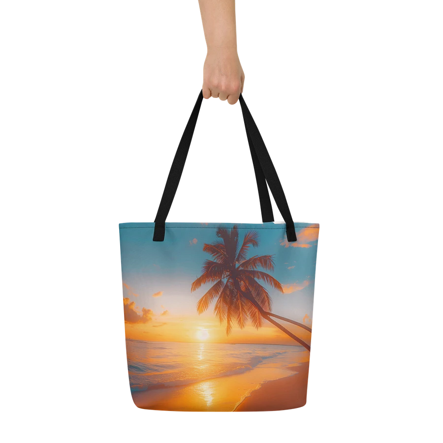 Tote Bag: Sunset at Beach Palm Trees Island Ocean Waves Design product image (9)