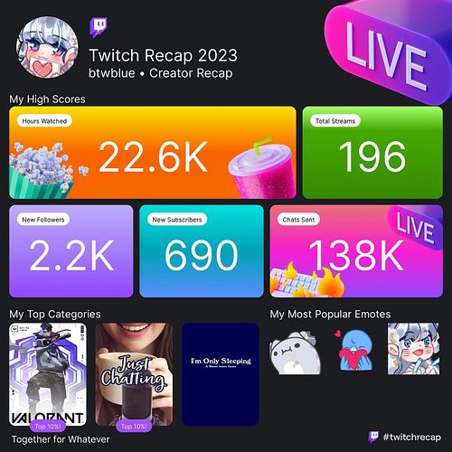 thanks for a banger year 💙✨ #twitchrecap #twitch #vtuber #streamer #contentcreator