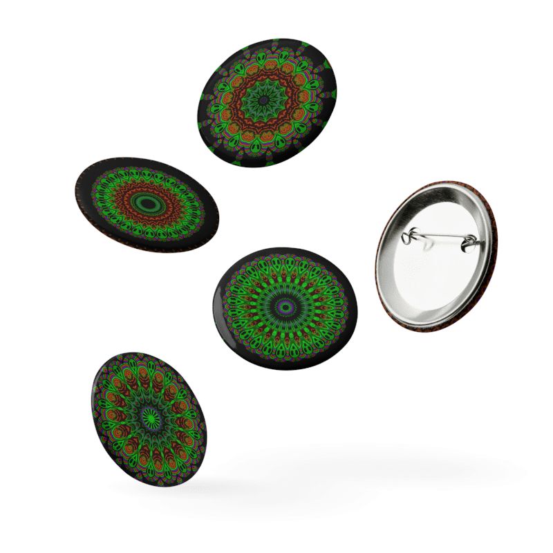Green Orange Odd Alien Art Pins, Weird Kaleidoscope Set of 5 Pin Buttons product image (4)