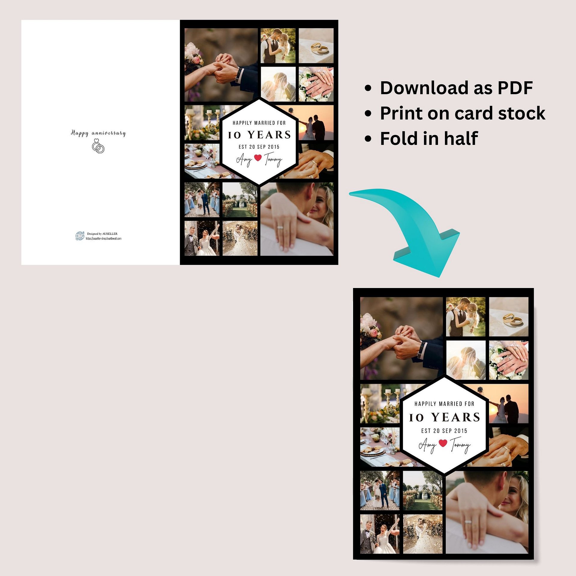 Hexagon Centrepiece Anniversary Photo Card Template product image (8)