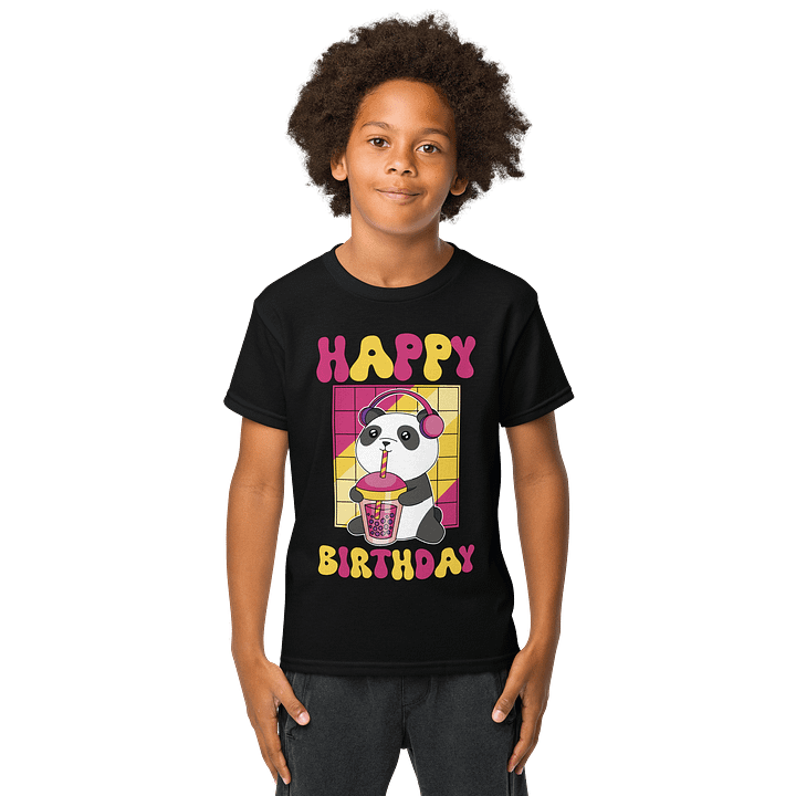 Happy Birthday (Panda With Bubble Tea) T-Shirt For Kids product image (1)