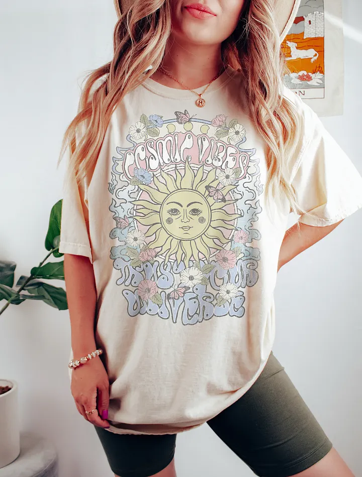 Cosmic Vibes, Desert Travel Tee | Retro-Style Psychedelic and Western Hippie T-Shirt for Travel and Road Trips product image (1)