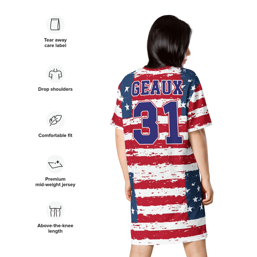 Geaux 31 (On Back) - Vintage Flag Pattern Patriots T-Shirt Dress product image (10)