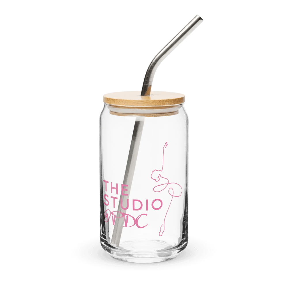 Can Shaped Glass with Lid and Straw | Pink Studio Logo product image (1)