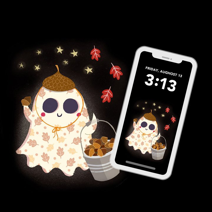 Little Ghost Acorn Collector - Digital Wallpaper for Mobile Phone product image (2)