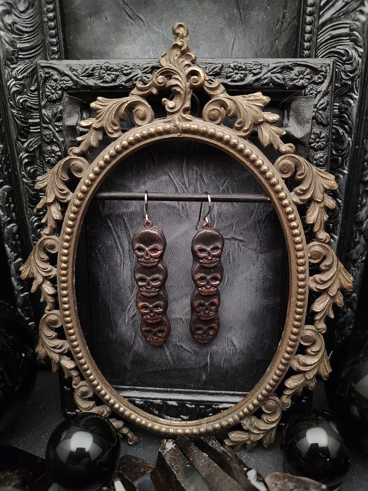 Earrings Brass Copper - Copper Skull Stack product image (2)