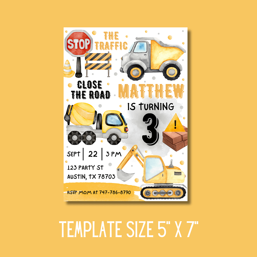 Construction Birthday Invitation Template – Canva Editable Builder Party Invite product image (5)