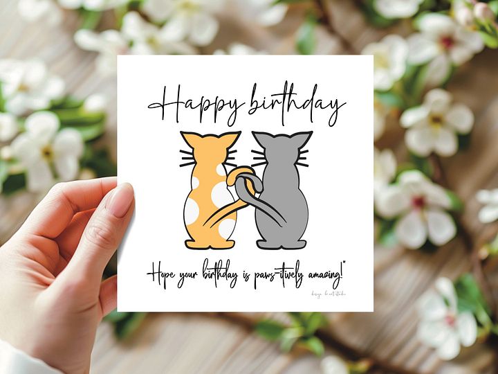 digital birthday card, cat lovers 2 cat illustrations product image (1)