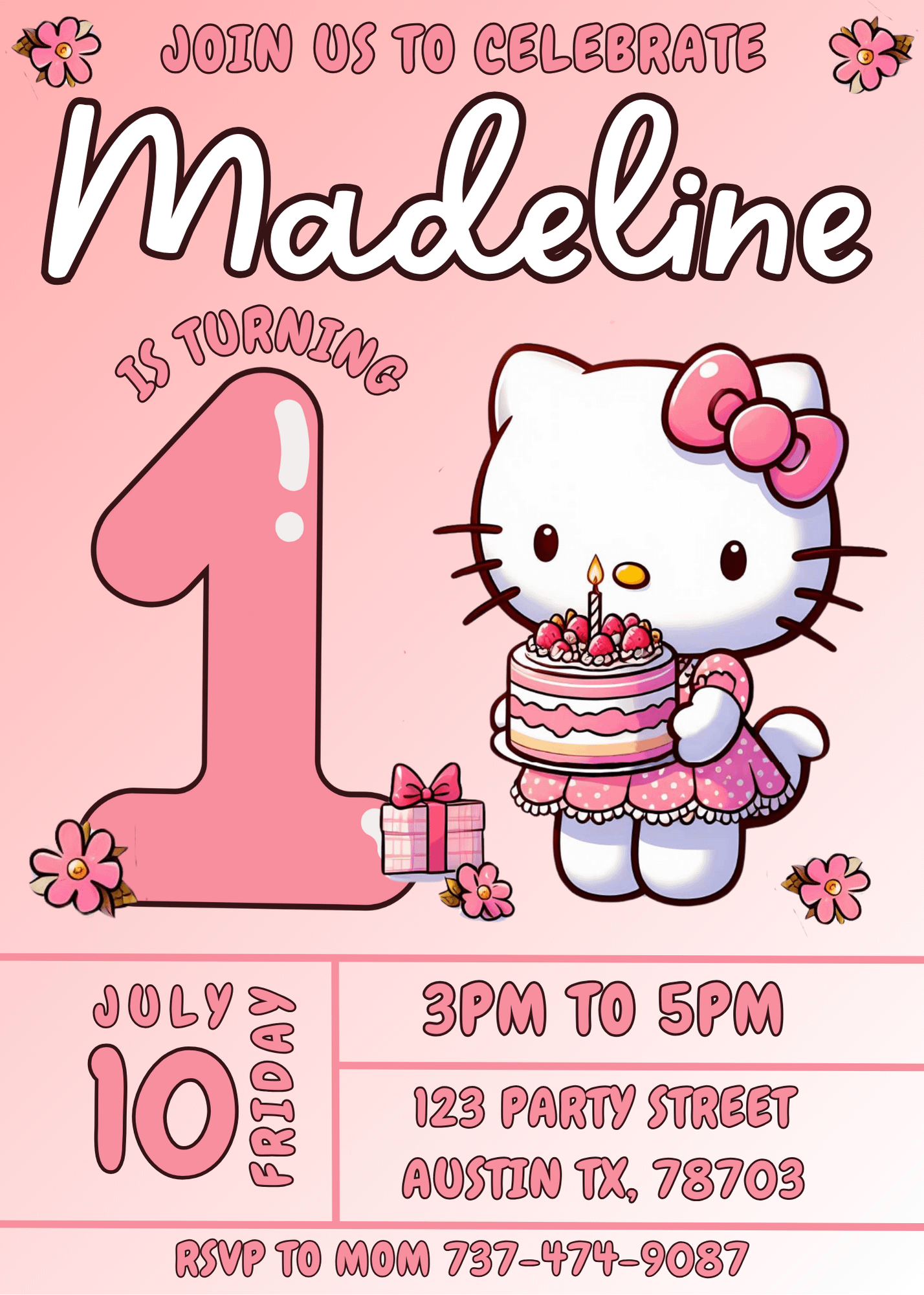 Hello Kitty Party Invitation Canva Template | Fully Customizable | Adorable Design | Easy to Edit | Perfect for Kids’ Celebrations product image (2)