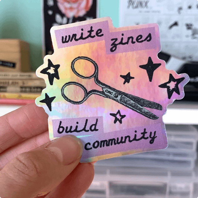 Write Zines, Build Community sticker product image (1)