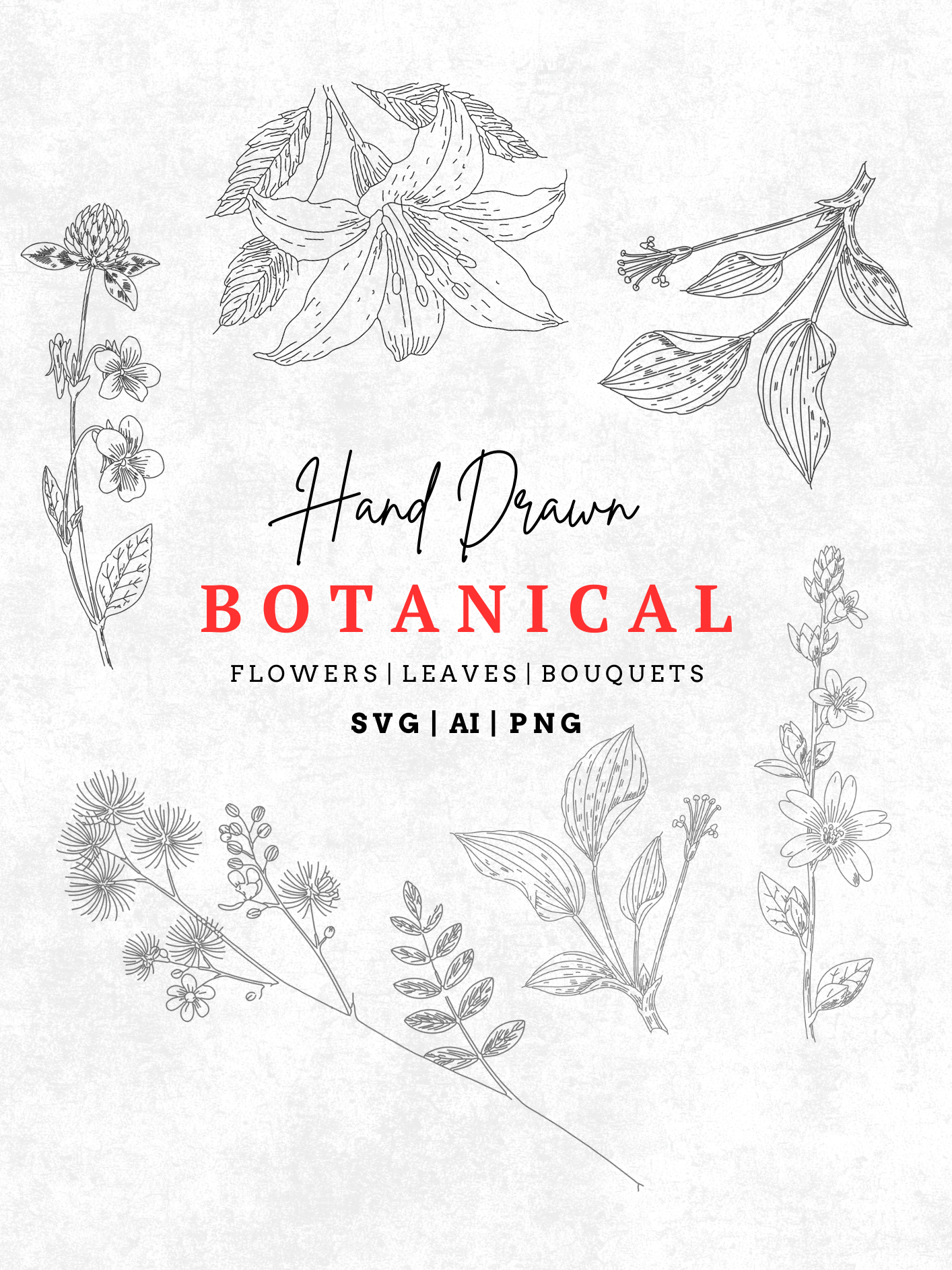 Botanical Line Art Bundle – Floral SVG Art Collection with Flowers, Leaves, Plants, and More product image (1)