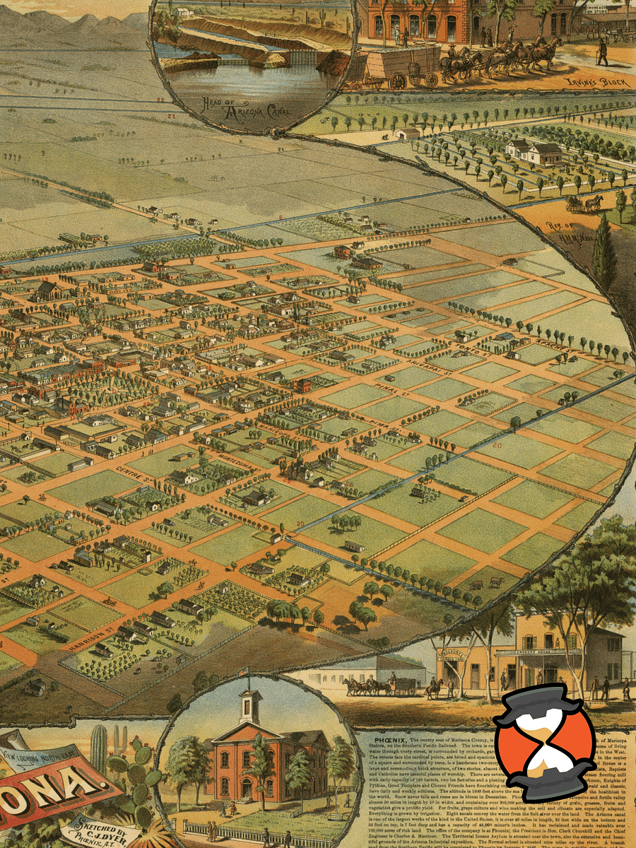 Phoenix Arizona 1885 Poster Print – Hand-Drawn Historic City Map (Unframed) product image (5)