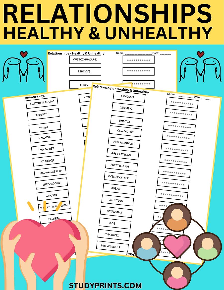 Healthy and Unhealthy Relationships Word Scramble Worksheet product image (1)