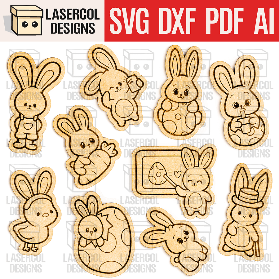 Easter Bunny Paint Kit DIY Cut Outs Set 6 - Laser Cut Files product image (1)