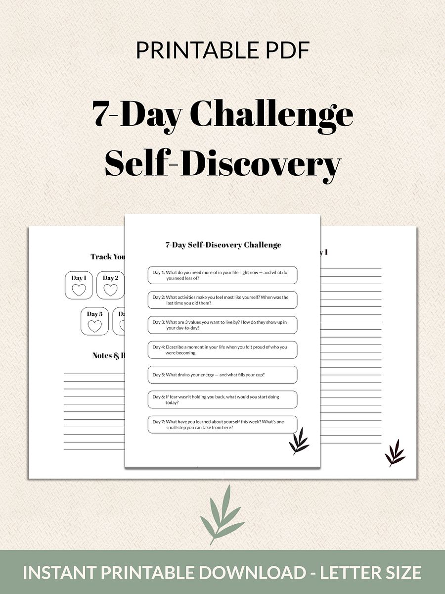 7-Day Self-Discovery Challenge Printable product image (1)