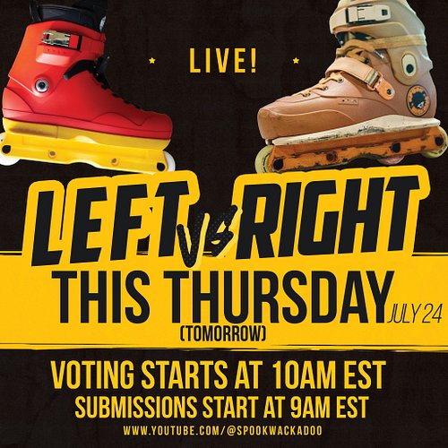 Tomorrow!! Stream starts at 9amEST, voting starts at 10am! #rollerblading #aggressiveinline #leftvsright