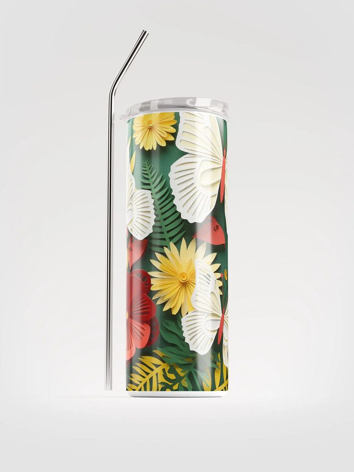 Butterfly Flowers Nature Papercut Green Stainless Steel Tumbler product image (1)