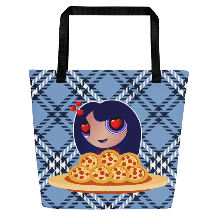 Pizza Love Tote Bag - Light Blue Plaid product image (1)