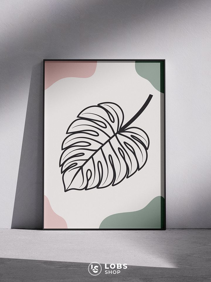 Chic Monstera Leaf Printable Poster with Geometric Design – Elevate Your Space with Botanical Art product image (1)