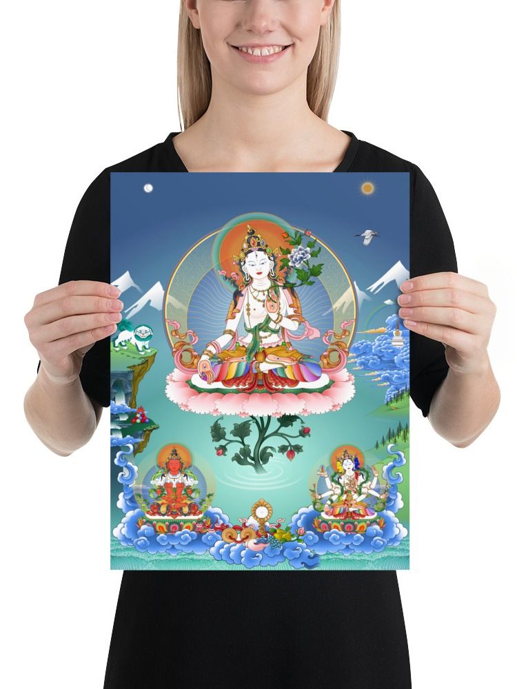 White Tara with Amitayus and Namgyalma thangka canvas print product image (9)