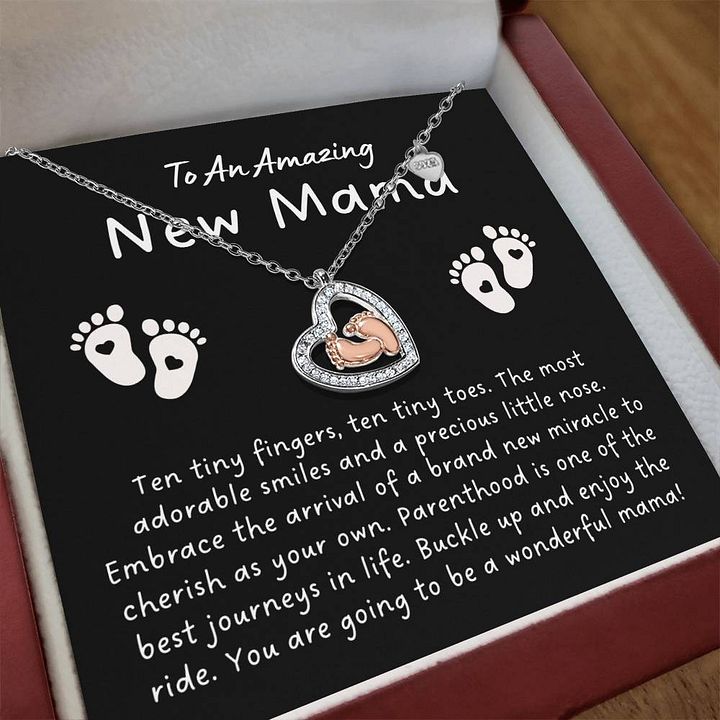 Ten Tiny Fingers, Ten Tiny Toes Baby Feet Heart Necklace For New Mama product image (2)