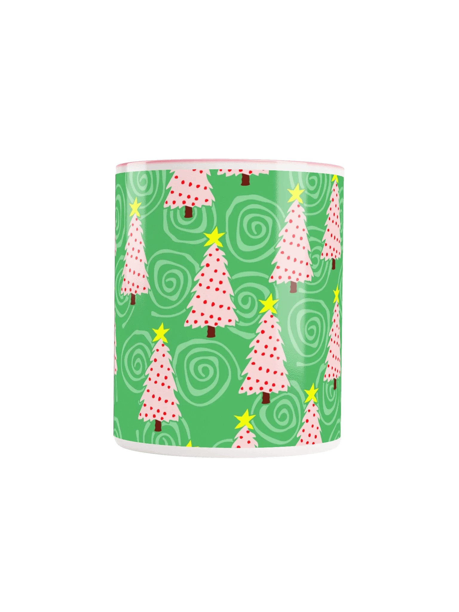 Pink Christmas Trees on Green Spirals Ceramic Mug product image (5)