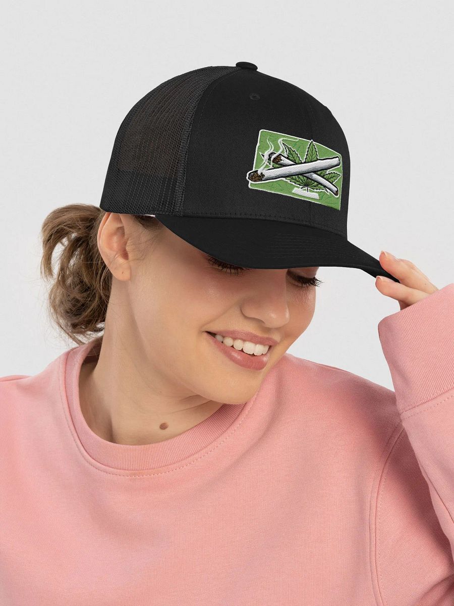 Cannabis Leaf Crossed Joints Illustration Trucker Hat product image (27)