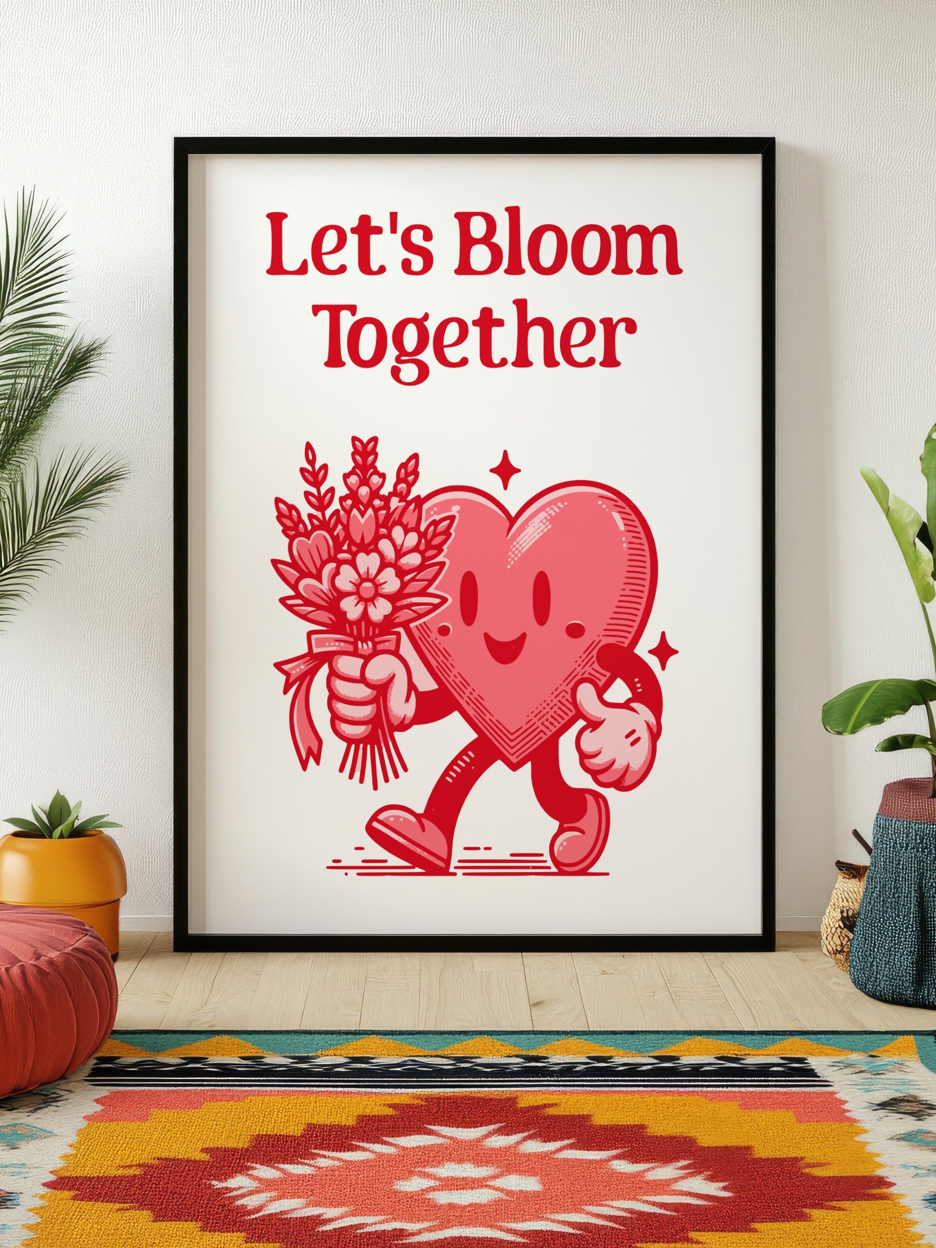 Let's Bloom Together Heart Mascot Retro Art Print product image (3)