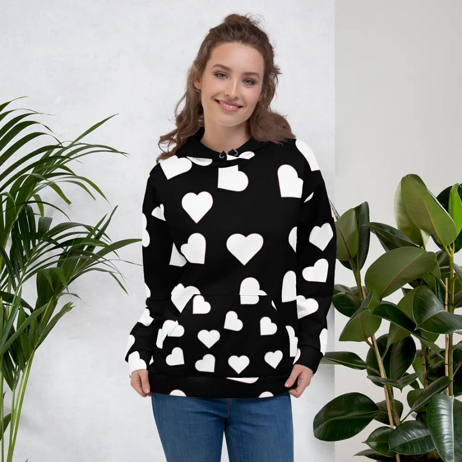 Love Pattern 5 Black and White Unisex Pull Over Hoodie product image (1)