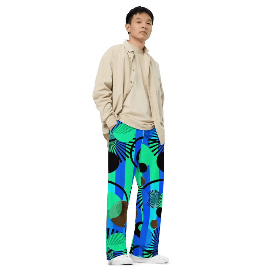 Blue Green Stripes and Dots Wideleg Pants product image (3)