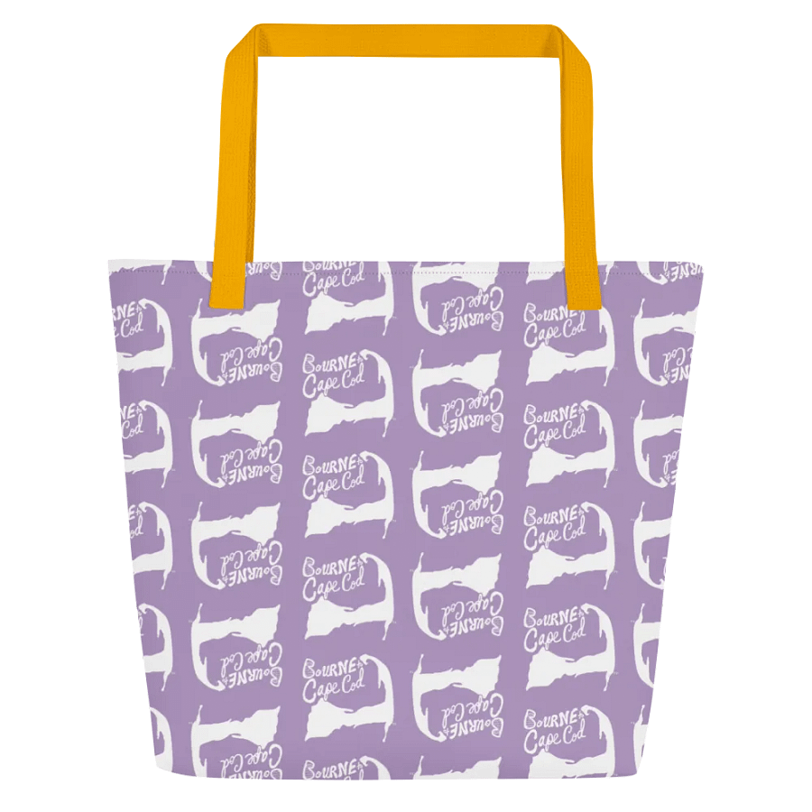 BOURNE to Cape Cod™ | Large Tote Bag with Pocket | Coastal Classic | All-Over Logo Print | White Logo Repeat on East Side Lavender product image (4)
