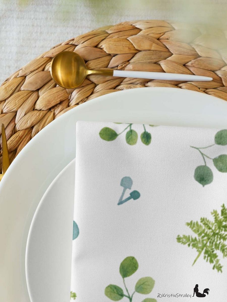Woodland Ferns & Mushrooms on White Cloth Napkin Set of 4 product image (5)