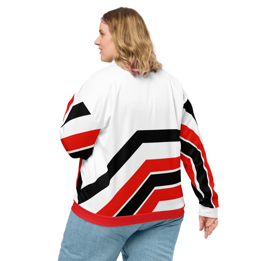 Red/Black/White Bent Lines Unisex Bomber Jacket product image (5)