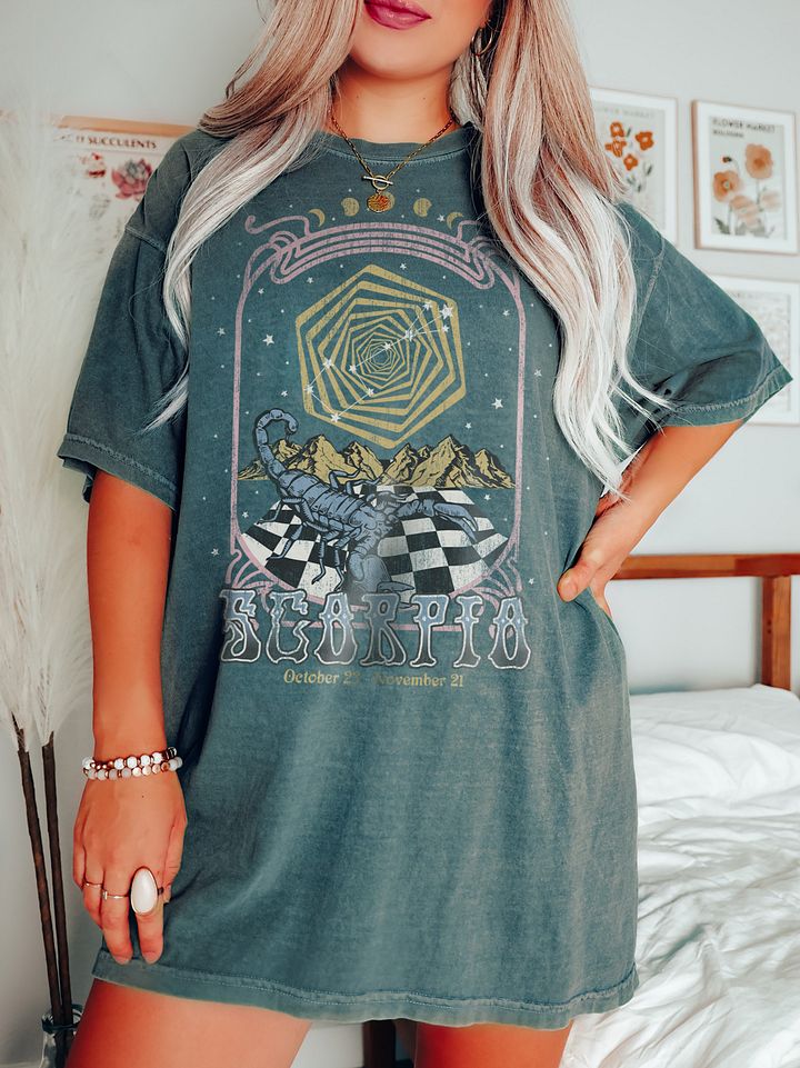 Scorpio Zodiac Sign Tee | Art Nouveau-Style Grunge Streetwear T-Shirt for October 23 to November 21 Birth Months product image (11)