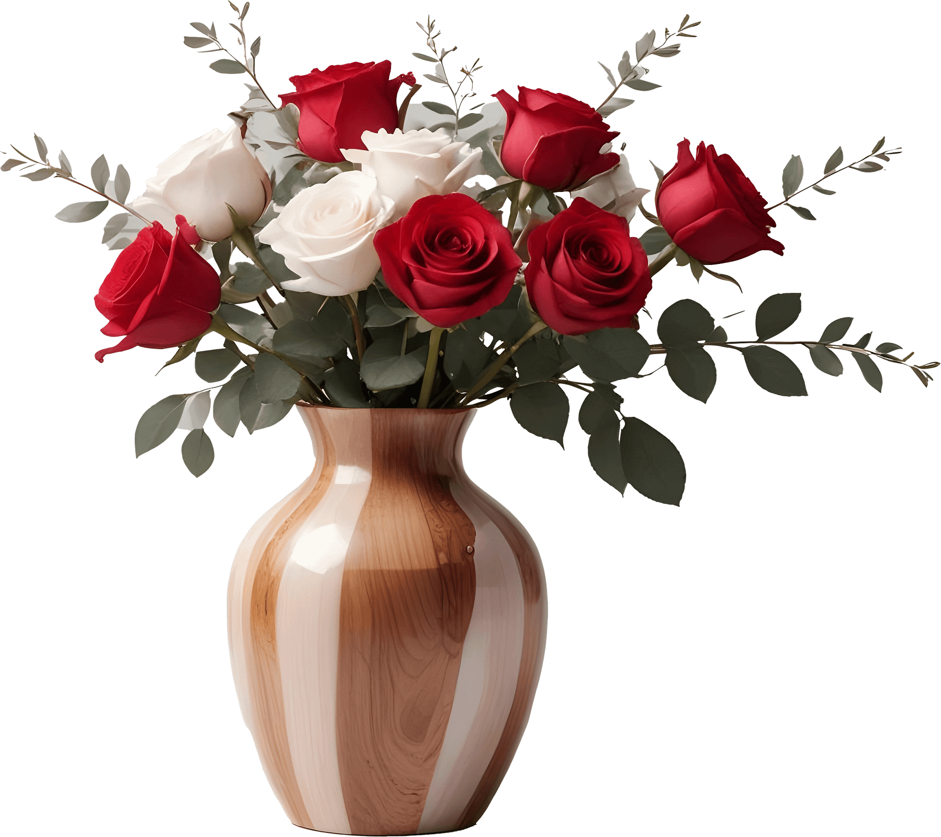 Timeless Elegance – Wooden Vase with Roses PNG product image (1)