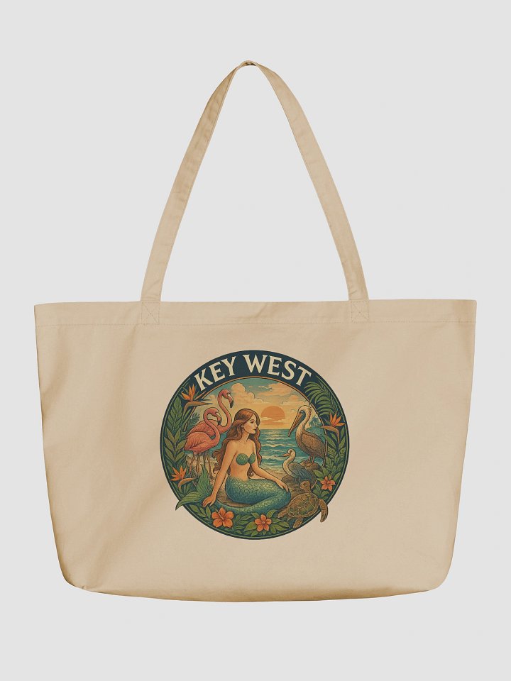 Key West Organic Cotton Tote Bag with Mermaid, Birds, and Turtle product image (2)