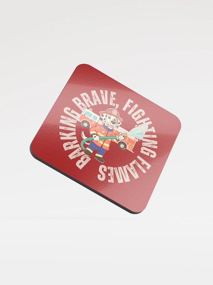 barking brave fighting flames cork coaster product image (1)
